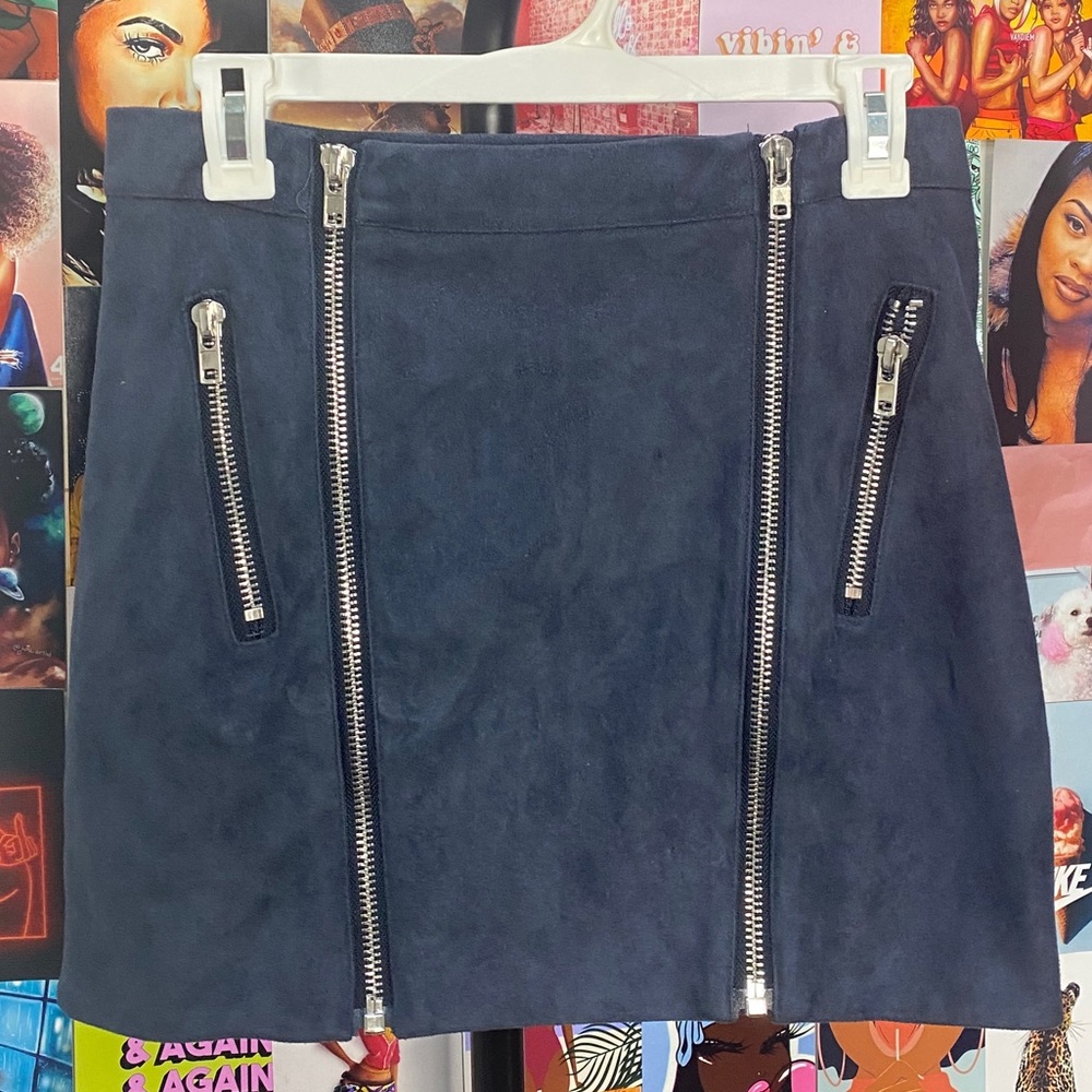 Blue suede skirt